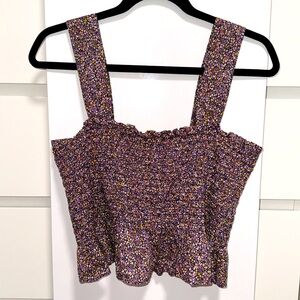 Uniqlo Cotton Shirring Printed Sleeveless Blouse (Purple)